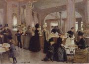 Jean Beraud the Patisserie Gloppe on the Champs-Elysees France oil painting artist